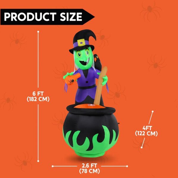 JOYFY 6 FT Halloween Witch Inflatables Outdoor Decorations Cauldron with Bubbling Potion and Light Inflatable Decorations - Image 4