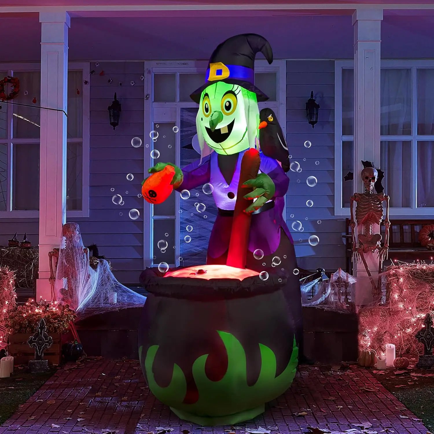 JOYFY 6 FT Halloween Witch Inflatables Outdoor Decorations Cauldron with Bubbling Potion and Light Inflatable Decorations