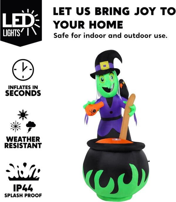 JOYFY 6 FT Halloween Witch Inflatables Outdoor Decorations Cauldron with Bubbling Potion and Light Inflatable Decorations - Image 3