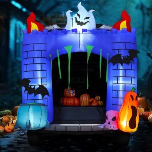Joyfy 6 FT Halloween Inflatable Haunted Castle Decoration Trunk Treat Car Decorations Kit Ghost and Pumpkin for Halloween Party