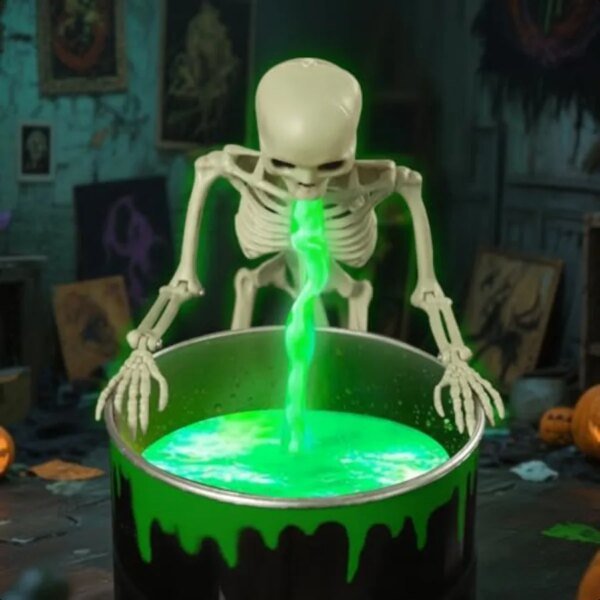 Halloween Decorations Indoor Puking Skeleton with UV Black Light Water Pump Bucket for Halloween Glow in The Dark Party Decorat - Image 3