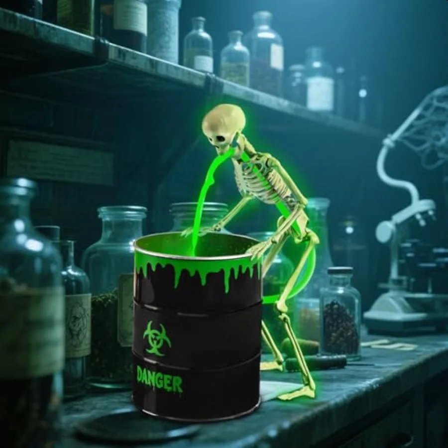 Halloween Decorations Indoor Puking Skeleton with UV Black Light Water Pump Bucket for Halloween Glow in The Dark Party Decorat