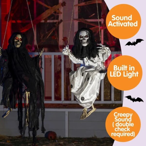 Joyfy 2 Packs Halloween Hanging Skeleton Ghosts 3 ft Light Up Grim Reaper Decorations for Halloween Decorations Outdoor Yard - Image 5