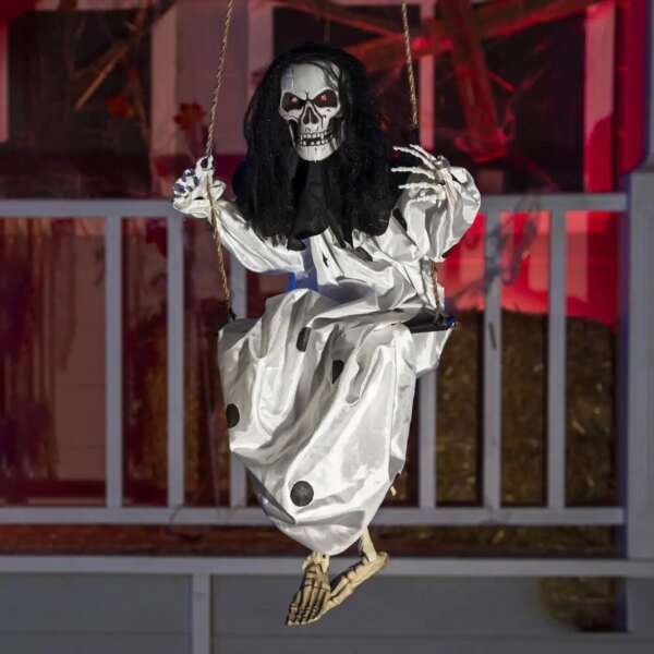 Joyfy 2 Packs Halloween Hanging Skeleton Ghosts 3 ft Light Up Grim Reaper Decorations for Halloween Decorations Outdoor Yard - Image 3