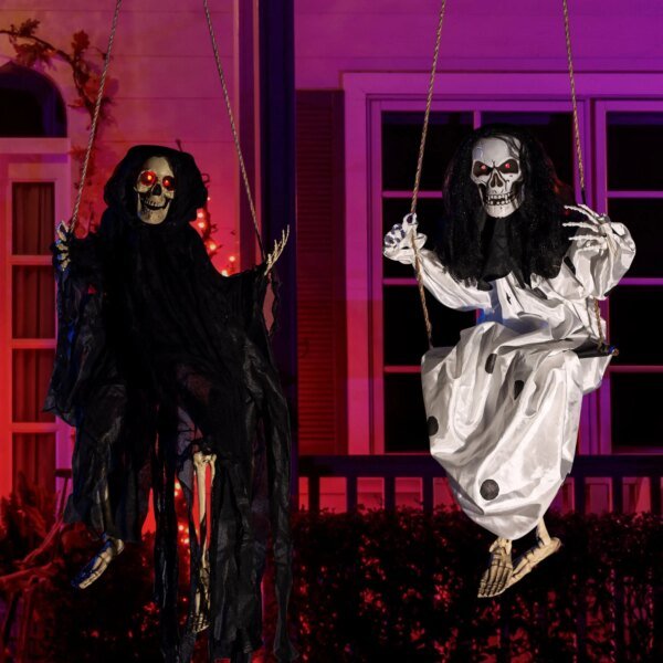 Joyfy 2 Packs Halloween Hanging Skeleton Ghosts 3 ft Light Up Grim Reaper Decorations for Halloween Decorations Outdoor Yard