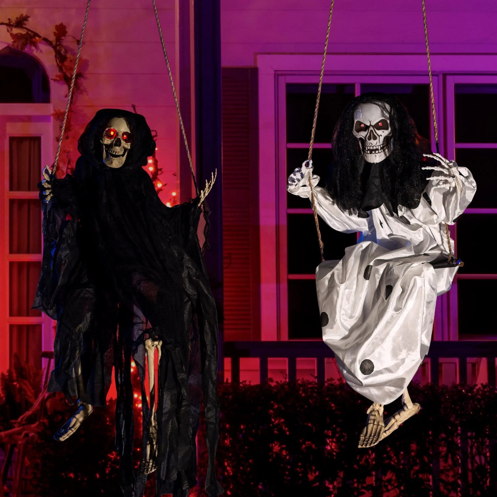 Joyfy 2 Packs Halloween Hanging Skeleton Ghosts 3 ft Light Up Grim Reaper Decorations for Halloween Decorations Outdoor Yard