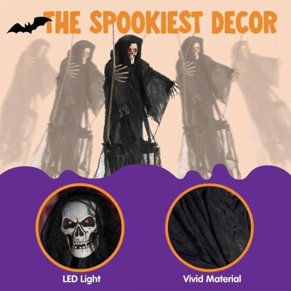Joyfy 2 Packs Halloween Hanging Skeleton Ghosts 3 ft Light Up Grim Reaper Decorations for Halloween Decorations Outdoor Yard - Image 2