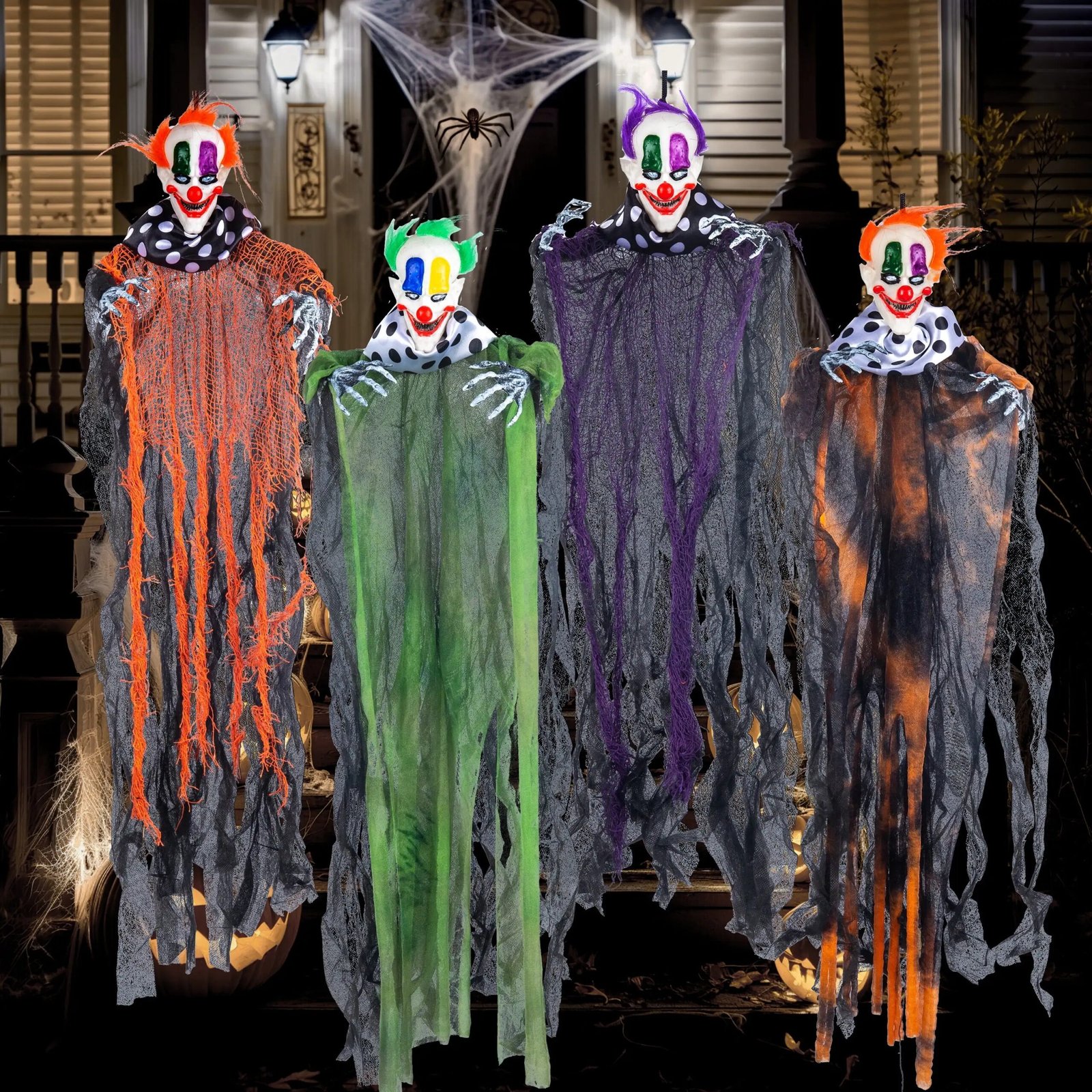 Joyfy 4 Pcs Hanging Clown Ghost Halloween Decorations Outdoor 29″ Scary Outdoor Halloween Decor for Halloween Haunted House