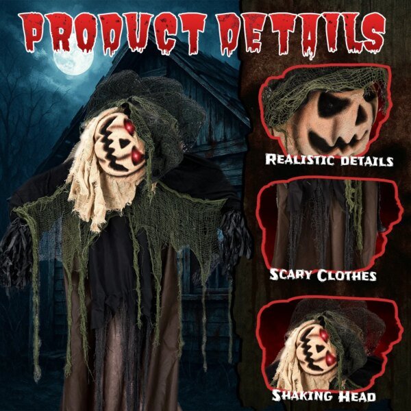 Scary Halloween 5.7FT Sound-Actived Life Size Animatronics Wizard with Pumpkin - Image 4