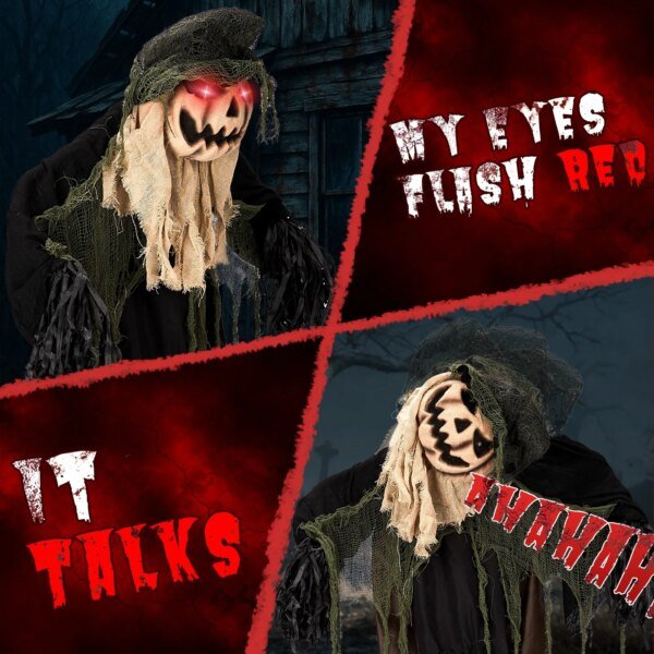 Scary Halloween 5.7FT Sound-Actived Life Size Animatronics Wizard with Pumpkin - Image 6