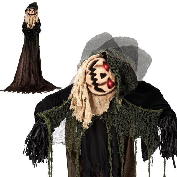 Scary Halloween 5.7FT Sound-Actived Life Size Animatronics Wizard with Pumpkin - Image 3