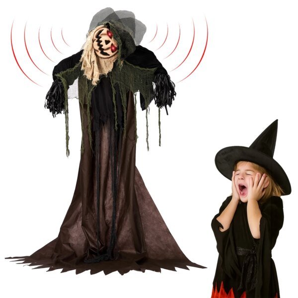 Scary Halloween 5.7FT Sound-Actived Life Size Animatronics Wizard with Pumpkin - Image 2