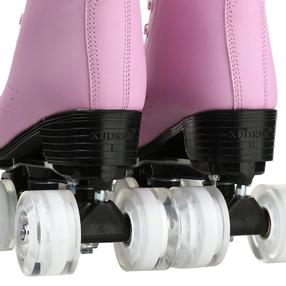 Pink Roller Skate Shoes PU Leather Roller Skates Skating Shoes Sliding Inline Quad Skates Sneakers 4 Wheels Flash Wheel Sneakers