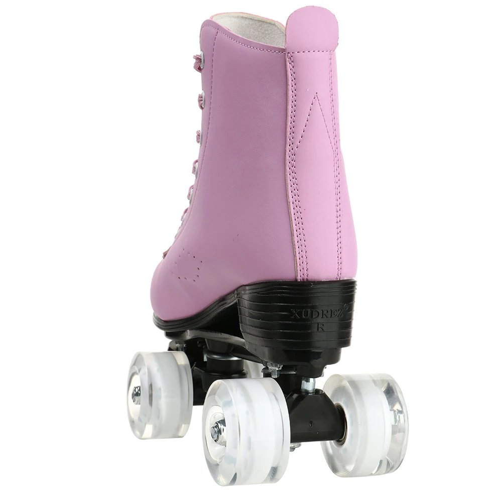 Pink Roller Skate Shoes PU Leather Roller Skates Skating Shoes Sliding Inline Quad Skates Sneakers 4 Wheels Flash Wheel Sneakers