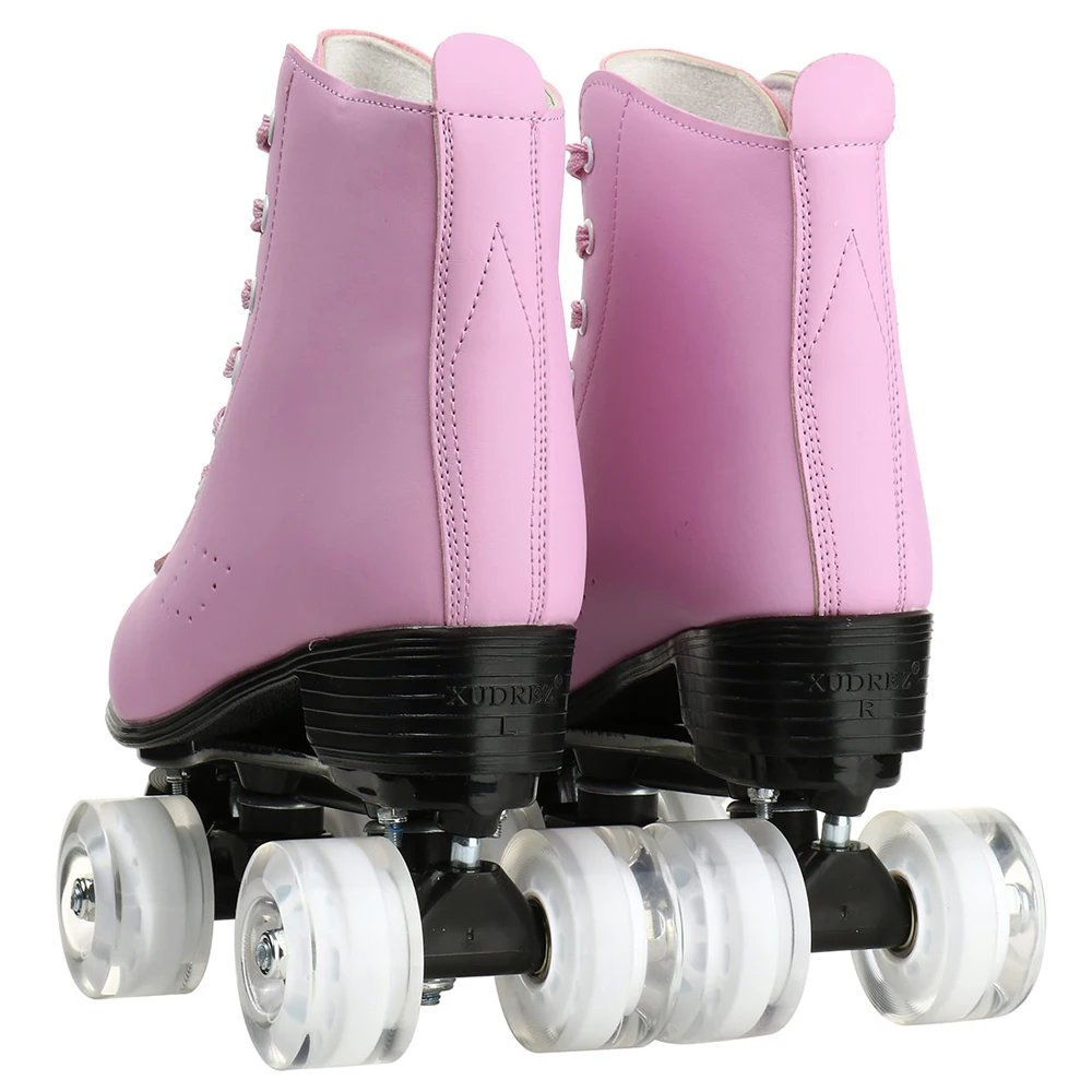Pink Roller Skate Shoes PU Leather Roller Skates Skating Shoes Sliding Inline Quad Skates Sneakers 4 Wheels Flash Wheel Sneakers