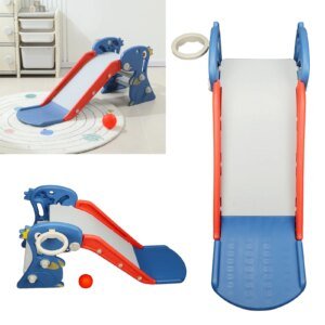 Kids Foldable Slide Toddler IndoorOutdoor Slide Playground Climber Playset Assembly Dinosaur Shape with Basketball Hoop Stairs