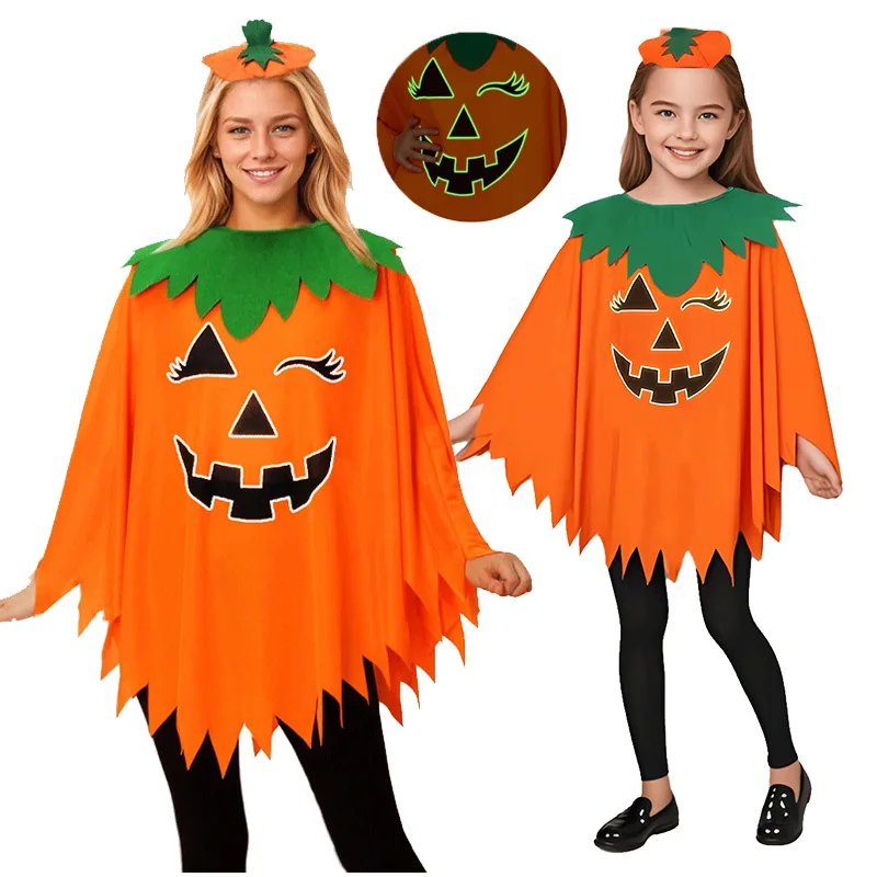 Halloween Costumes Luminous Pumpkin Cape Adult Children Shawl Pumpkin Hat Cosplay Costumes Novelty Suit Cute Cape Party Dress Up