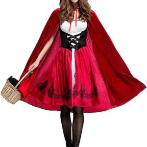 Women's Little Red Riding Hood Costume Halloween Cosplay Little Red Riding Hood Outfit Robe Cloak Full Length Hooded
