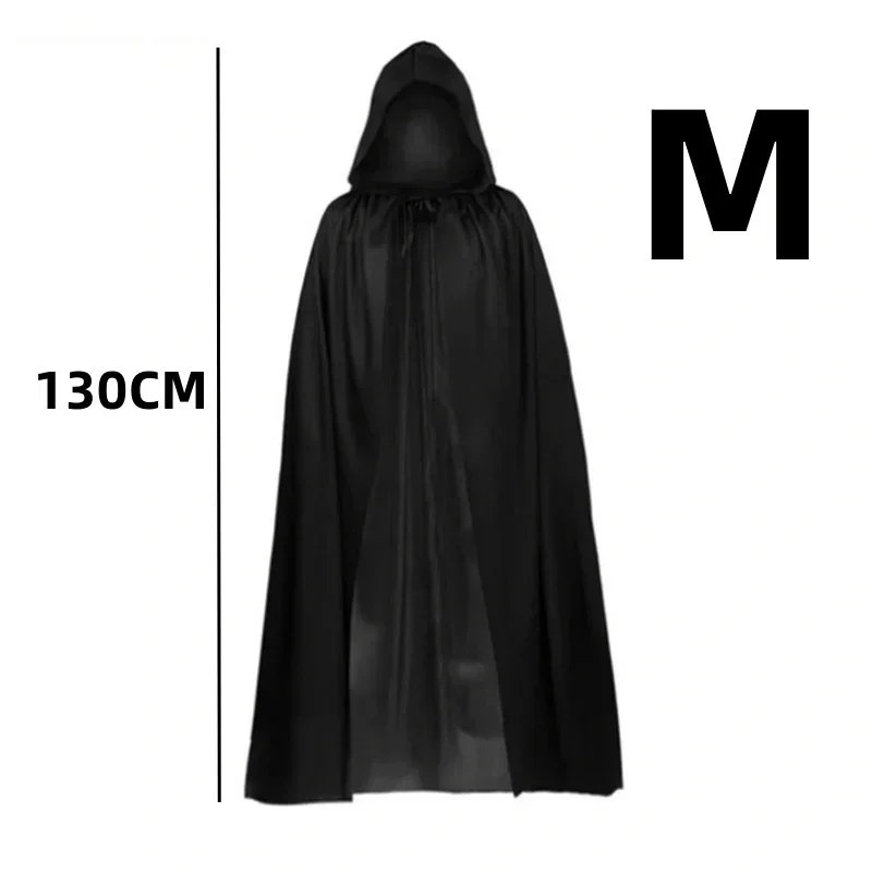 Halloween Cloak Soft Unisex Hooded Black Robe Witch Long Cape Cosplay Costume Prop Party Performance Supplies Holiday Decoration
