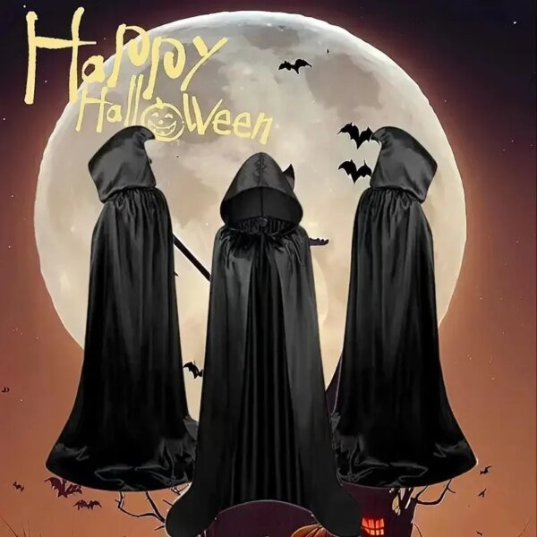 Halloween Cloak Soft Unisex Hooded Black Robe Witch Long Cape Cosplay Costume Prop Party Performance Supplies Holiday Decoration - Image 4