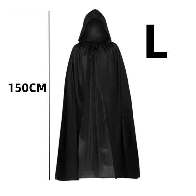 Halloween Cloak Soft Unisex Hooded Black Robe Witch Long Cape Cosplay Costume Prop Party Performance Supplies Holiday Decoration