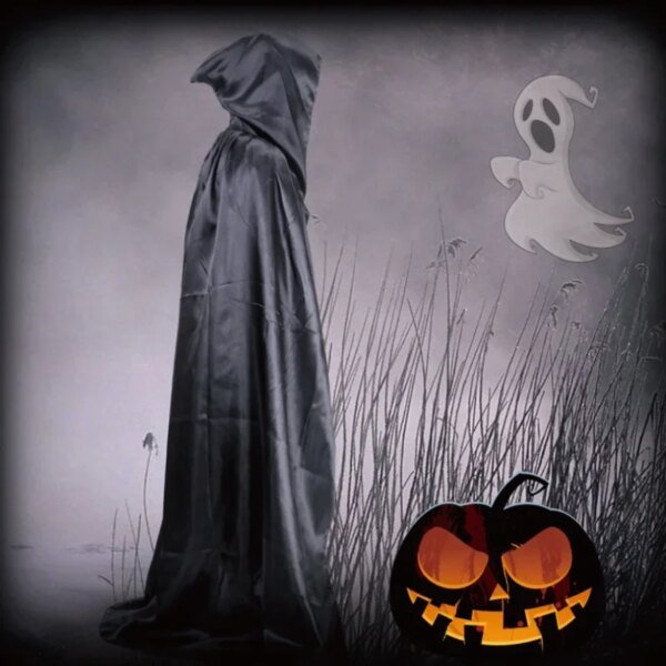 Halloween Cloak Soft Unisex Hooded Black Robe Witch Long Cape Cosplay Costume Prop Party Performance Supplies Holiday Decoration - Image 5