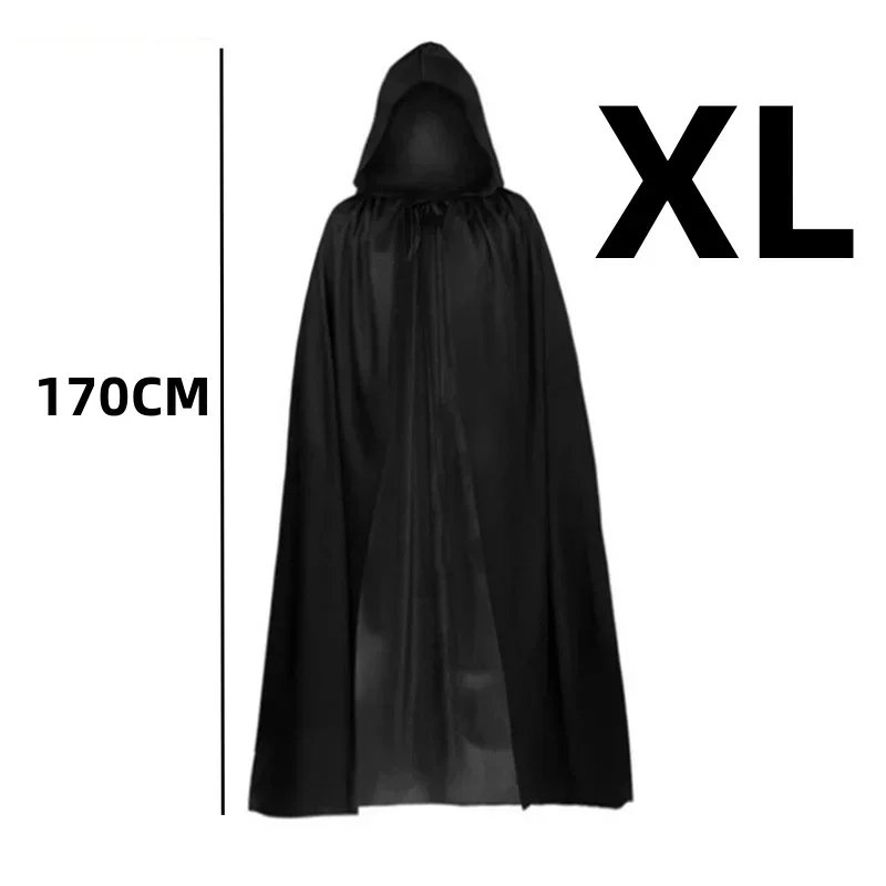 Halloween Cloak Soft Unisex Hooded Black Robe Witch Long Cape Cosplay Costume Prop Party Performance Supplies Holiday Decoration