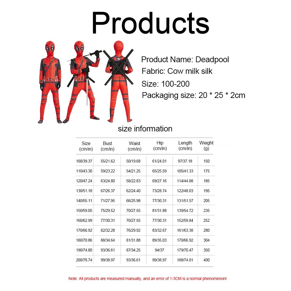 1PC Superhero Deadpool Costume Milk Silk Superhero Mask Jumpsuit Breathable Deadpool Cosplay Bodysuit for Masquerade Props
