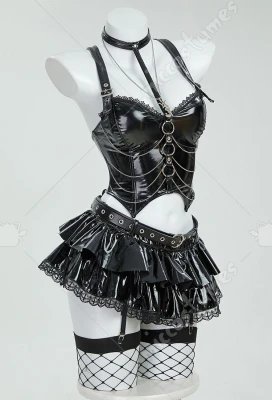 MEOWCOS Misa Gothic Black Lingerie Set Cami Top and Mini Skirt with Sleeves and Necklace Cosplay Costume for Halloween