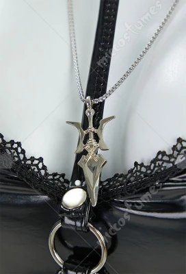 MEOWCOS Misa Gothic Black Lingerie Set Cami Top and Mini Skirt with Sleeves and Necklace Cosplay Costume for Halloween