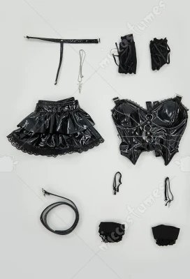 MEOWCOS Misa Gothic Black Lingerie Set Cami Top and Mini Skirt with Sleeves and Necklace Cosplay Costume for Halloween