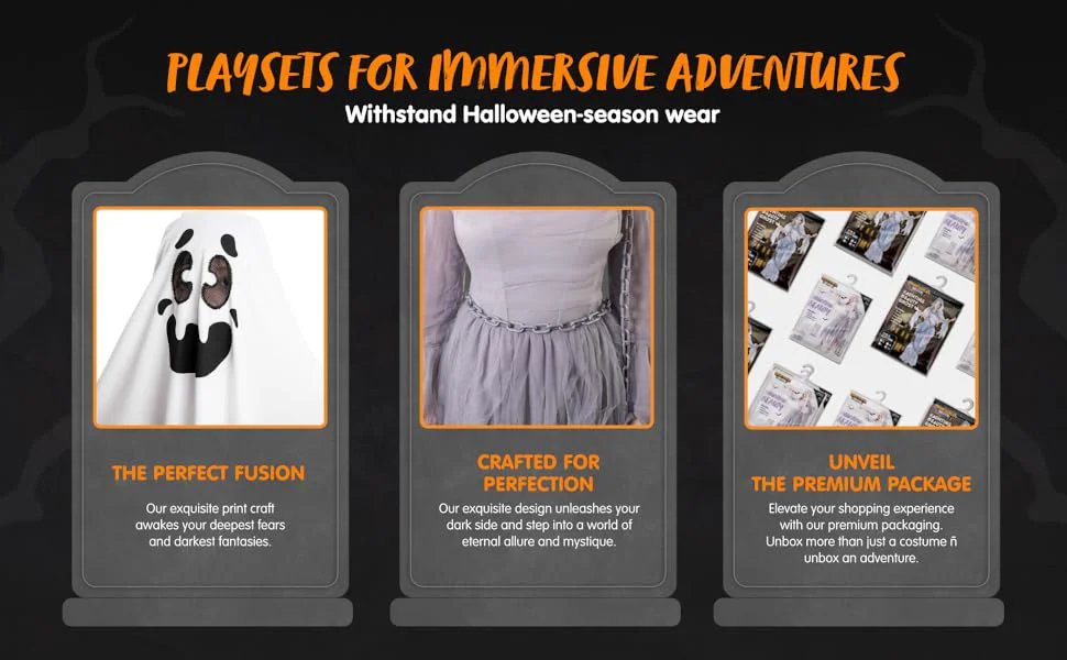 Halloween Ghost Costume for Adult- White Ghost Cloak Costume with Witch Hat- Ghost Fancy Dress Cosplay