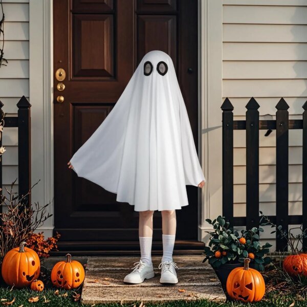 Halloween Ghost Costume for Adult- White Ghost Cloak Costume with Witch Hat- Ghost Fancy Dress Cosplay - Image 5