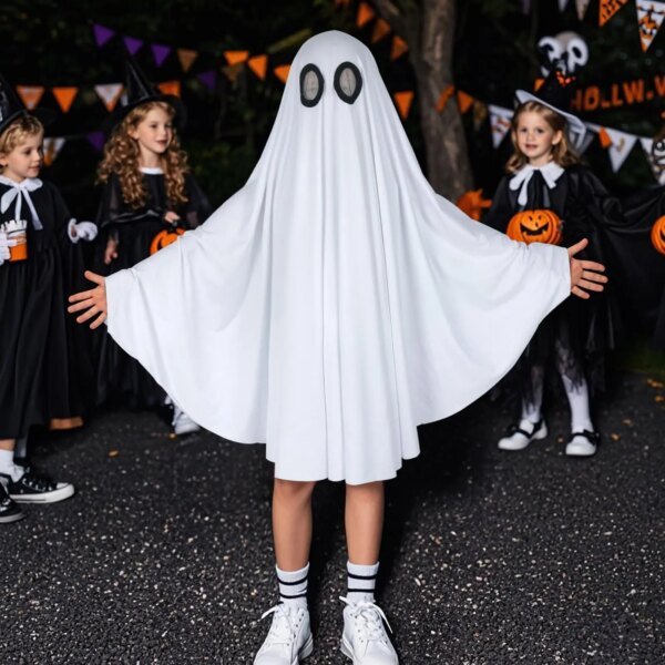 Halloween Ghost Costume for Adult- White Ghost Cloak Costume with Witch Hat- Ghost Fancy Dress Cosplay - Image 2