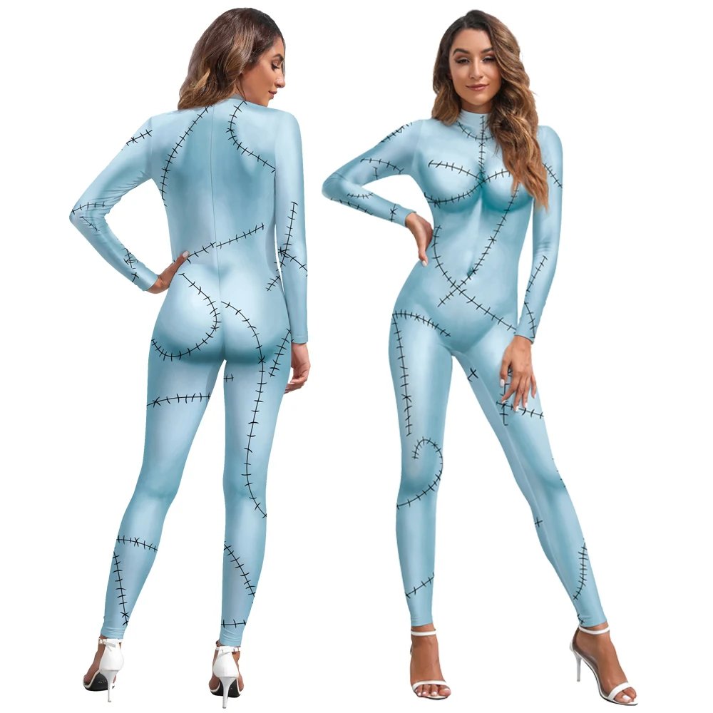 Halloween Anime Movie Sally Cosplay Dress Party Set Costume Christmas Women Slim Jumpsuit Catsuit Zentai Bodysuit Gothic Leggins