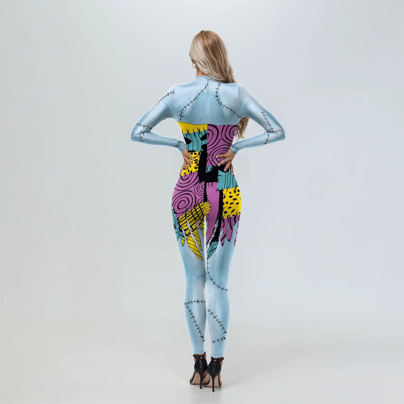 Halloween Anime Movie Sally Cosplay Dress Party Set Costume Christmas Women Slim Jumpsuit Catsuit Zentai Bodysuit Gothic Leggins