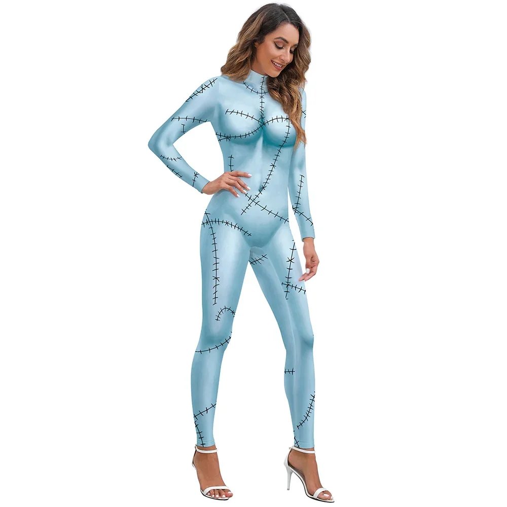 Cosplay Movie Sally Costume Women Zentai Bodysuits Dress Set Nightmare Christmas Disguise Party Scary Sally Leggings Halloween