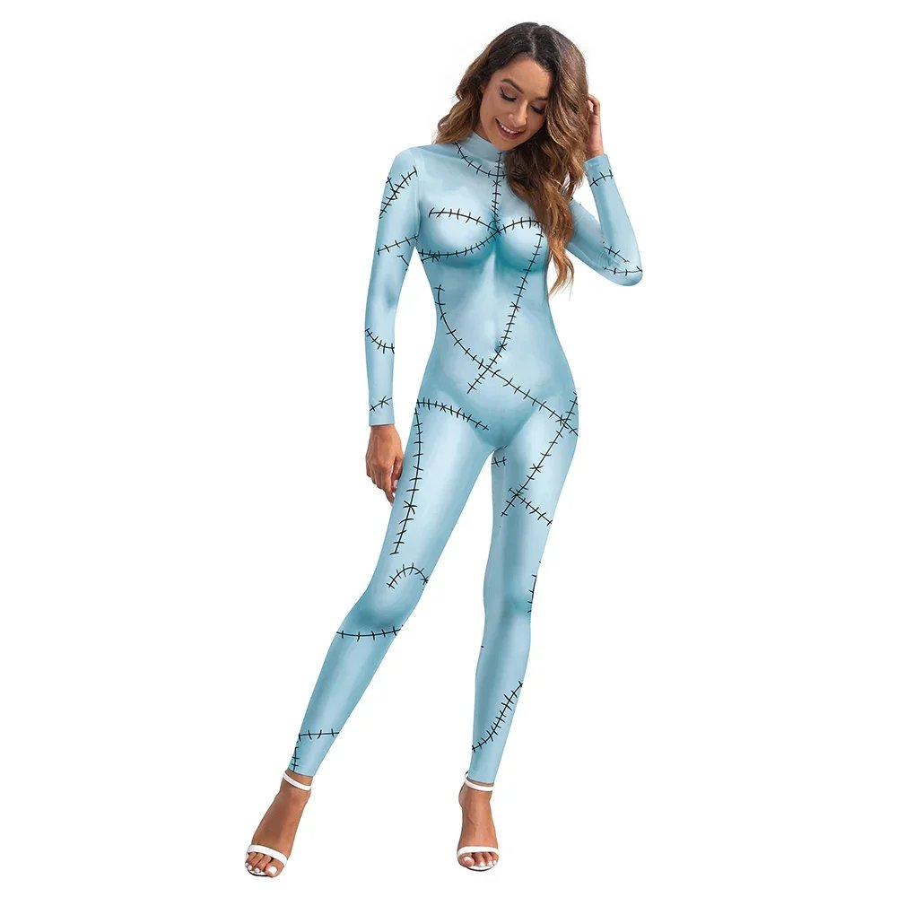 Cosplay Movie Sally Costume Women Zentai Bodysuits Dress Set Nightmare Christmas Disguise Party Scary Sally Leggings Halloween