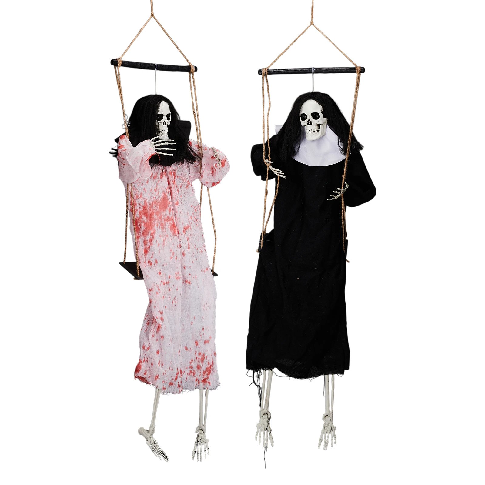 Outdoor Halloween Decorations 2 Packs Hanging Ghosts Decor with Lighted Up Eyes and Horror Scream, 3ft Scary Swinging Ghost