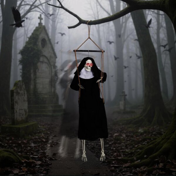 Outdoor Halloween Decorations 2 Packs Hanging Ghosts Decor with Lighted Up Eyes and Horror Scream, 3ft Scary Swinging Ghost - Image 6