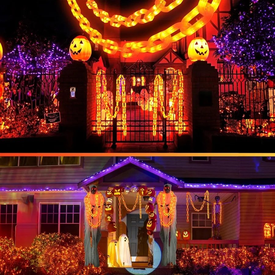 Joomer Chain Lights Halloween Decorative Battery Operated 10 FT 160 LED Waterproof String Lights with Timer Function 8 Lighting