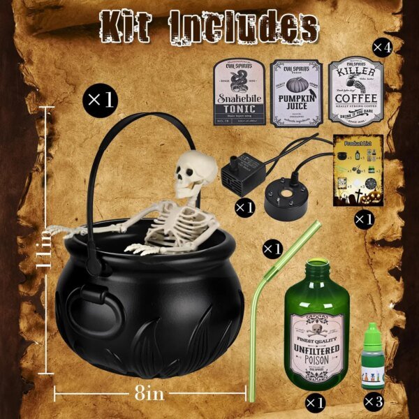 Halloween WitchCauldron with LED Light & Fog Mist Maker Skeleton Decor for Spooky Hocus Pocus Party, Home, Halloween Party - Image 6