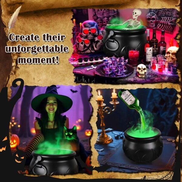 Halloween WitchCauldron with LED Light & Fog Mist Maker Skeleton Decor for Spooky Hocus Pocus Party, Home, Halloween Party - Image 2