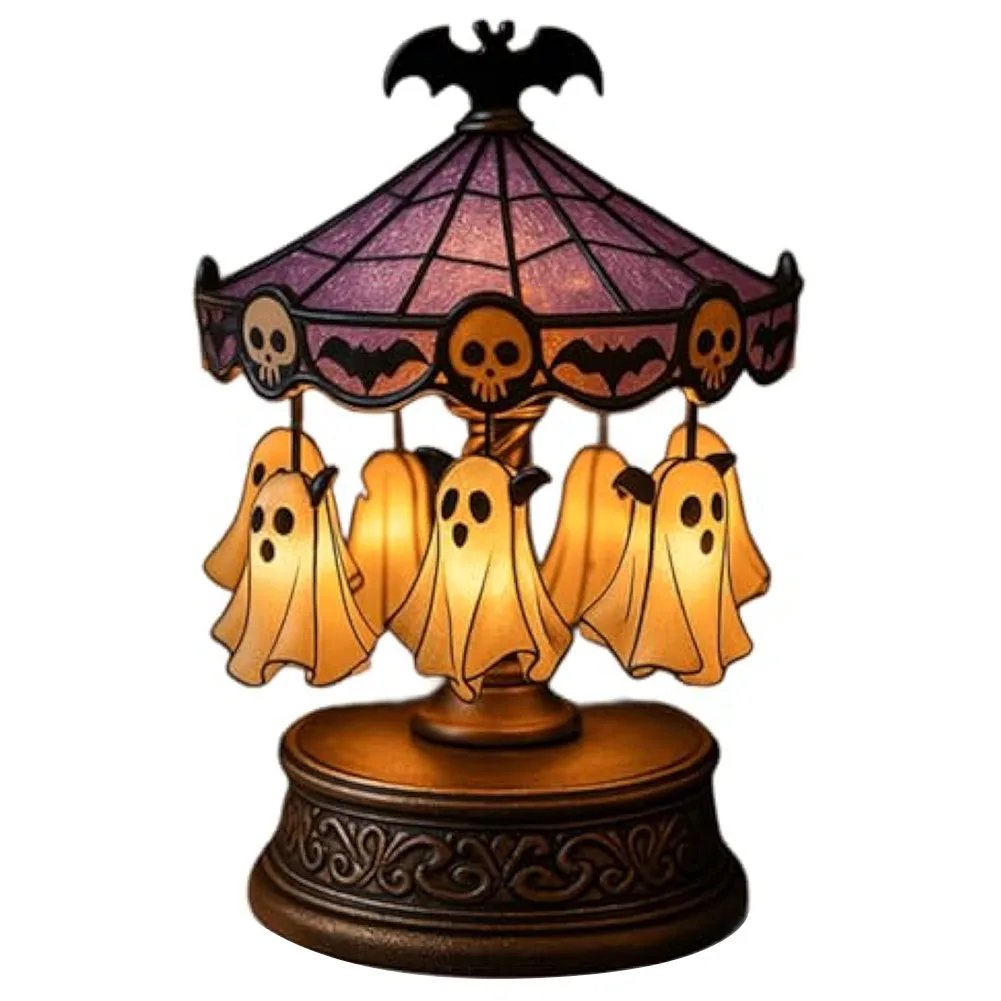 Halloween Vintage Lamp Ghost Night Light Stained Glass Carousel Night Light for Tabletop Mantel Or Bedroom