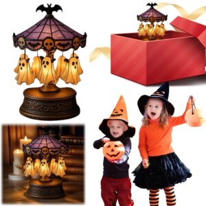Halloween Vintage Lamp Ghost Night Light Stained Glass Carousel Night Light for Tabletop Mantel Or Bedroom