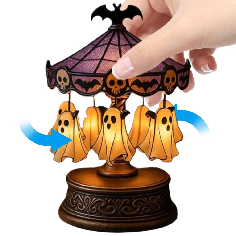 Halloween Vintage Lamp Ghost Night Light Stained Glass Carousel Night Light for Tabletop Mantel Or Bedroom