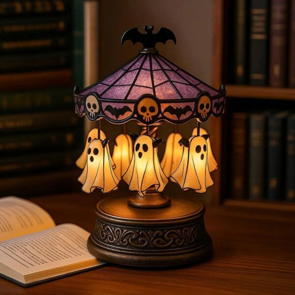Halloween Vintage Lamp Ghost Night Light Stained Glass Carousel Night Light for Tabletop Mantel Or Bedroom - Image 3