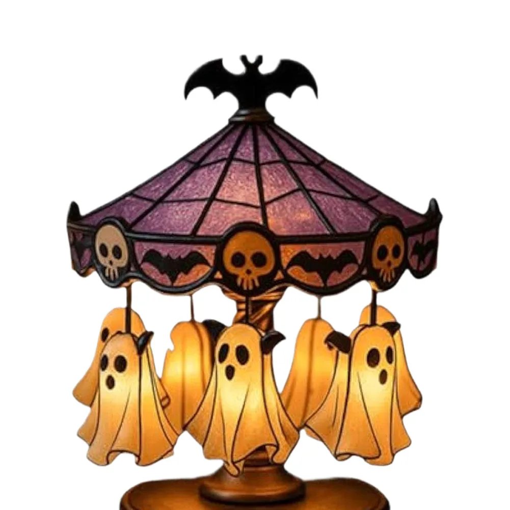 Halloween Vintage Lamp Ghost Night Light Stained Glass Carousel Night Light for Tabletop Mantel Or Bedroom