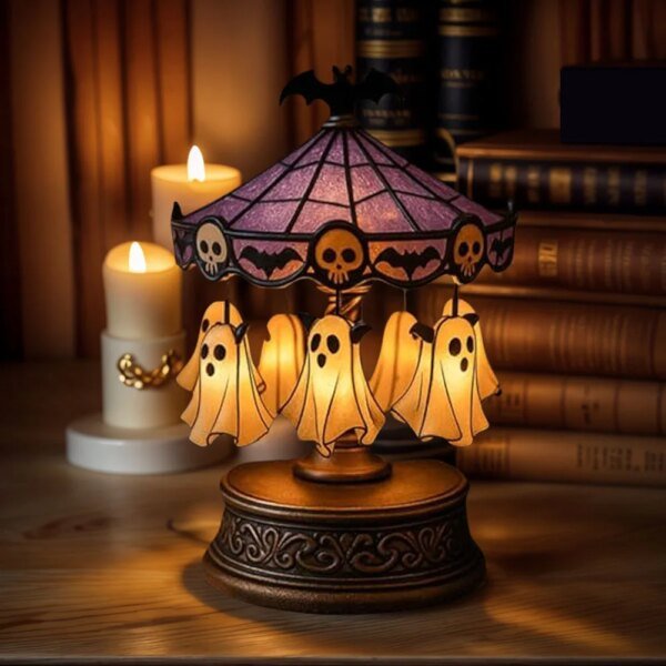 Halloween Vintage Lamp Ghost Night Light Stained Glass Carousel Night Light for Tabletop Mantel Or Bedroom - Image 4