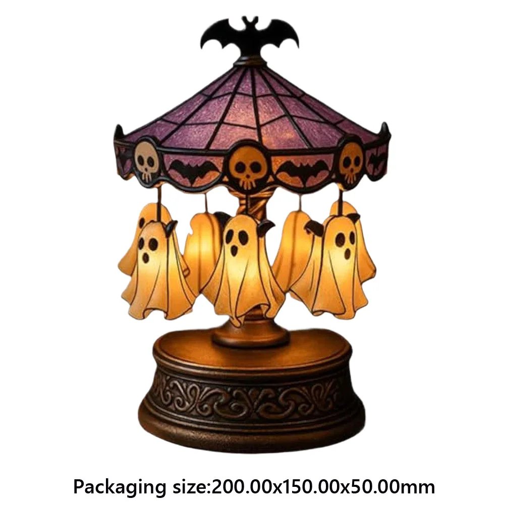 Halloween Vintage Lamp Ghost Night Light Stained Glass Carousel Night Light for Tabletop Mantel Or Bedroom